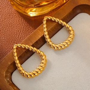 Gold Plated Titanium Steel Twisted Hoop Earrings For Women Teardrop Geometric Waterdrop Rope Textured Minimalist Jewelry