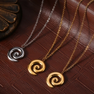 Collier Pendentif Tourbillon Et Bague Bijoux Pour Femmes En Acier Inoxydable Plaqué Or Design Spirale Minimaliste Tendance