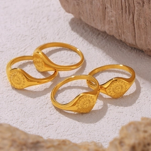 Anello Sigillo Sole Vintage Acciaio Al Titanio Placcato Oro 18K Totem Inciso Retro Gioielli Di Moda Per Donna