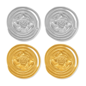 Vintage round medallion stud earrings in gold and silver finish with spiral relief details