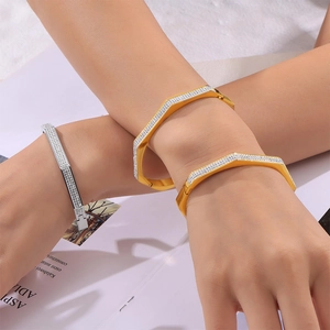 Luxe gold and silver octagon bangles with full pavé cubic zirconia for women