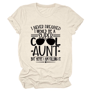 Detail of soft cream cotton T-shirt featuring bold black slogan print and graphic