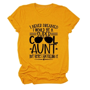 Detail of yellow cotton T-shirt featuring high-quality graphic print and rolled hems