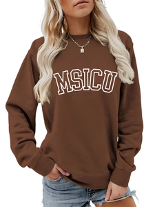 Detailed texture of dark brown MSICU sweatshirt featuring premium thick knit cotton fabric