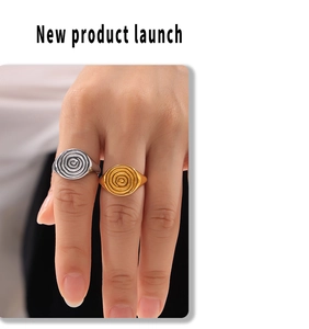 Detailed close-up of textured spiral design rings in 18k gold and silver plated finish