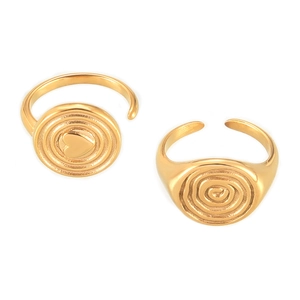 Chic 18k gold plated stainless steel heart and spiral pattern open rings set