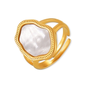 Anello regolabile in acciaio inossidabile placcato oro 18k con conchiglia bianca
