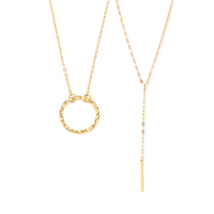 Colliers dorés minimalistes avec pendentif martelé et pompon long en forme de Y