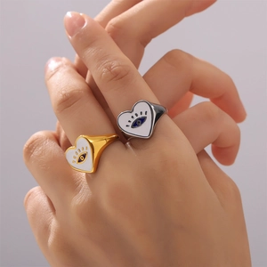 Bohemian 18k gold plated evil eye heart ring in gold and silver stainless steel