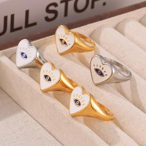Bohemian heart evil eye rings in gold and silver finish with colorful enamel details