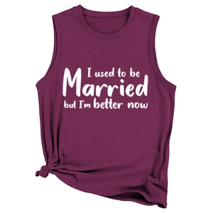 Detail of the slogan print and knot design on this burgundy sleeveless women's vest