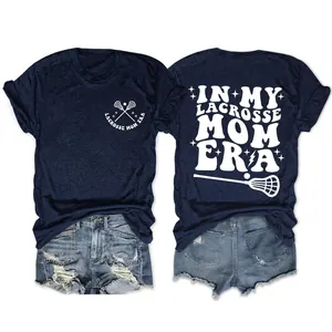 Women Lacrosse Mom Era T-Shirt Short Sleeve Round Neck Casual Cotton Blend Sporty Graphic Print Tee