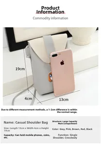 Detailed view of mini crossbody bag dimensions 13x4x19cm shown with smartphone