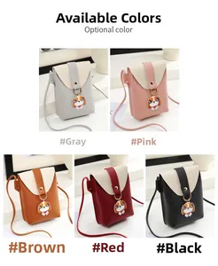Mini PU crossbody bags in five colors with metal buckle and cute dog charm details