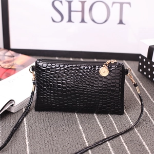Women Crocodile Pattern PU Leather Crossbody Bag Mini Mobile Phone Pouch Fashion Small Shoulder Bag With Gold Zipper Hardware