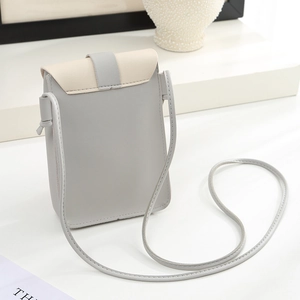 Minimalist vertical mini crossbody phone bag in grey and beige faux leather