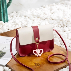 Women's Colorblock Crossbody Bag PU Leather Sweet Heart Pendant Small Square Phone Bag Simple Flap Shoulder Bag Daily Purse