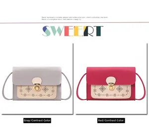 Détail comparatif des mini sacs gris et rouges avec motifs ajourés et fermoirs dorés