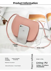 Pink PU leather saddle bag dimensions 18x17x3.5cm shown with smartphone scale