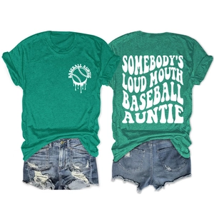 Vues détaillées avant et arrière du t-shirt chiné vert Baseball Auntie pour femme