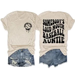 T-Shirt en Coton à Col Rond Et Manches Courtes pour Femmes Imprimé Graphique Baseball Auntie Haut Décontracté