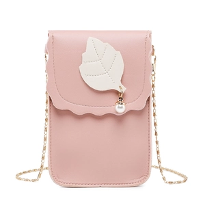 Sac Bandoulière Pour Téléphone Portable Femme Cuir PU Bord Ondulé Feuille Künstliche Perle Charme Mini Sac À Main Avec Chaîne Métallique