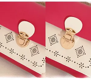 Détail de motifs floraux découpés au laser et fermoir en métal doré sur le sac à main