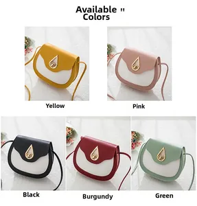 Detail of five color options for the mini PU leather saddle bag with gold metal twist lock