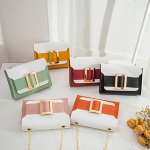 Sac Bandoulière Couleur Contrastée Cuir PU Boucle Métallique Dorée Chaîne Sac Épaule Femmes Mode Pochette Rabat