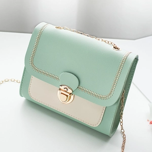 Women Fashion Mini Crossbody Bag Contrast Color PU Leather Chain Shoulder Bag With Locking Buckle Small Square Phone Bag