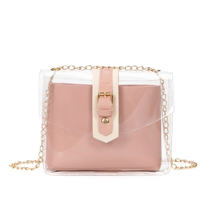 Sac bandoulière transparent rose en PVC avec pochette intérieure et chaîne dorée
