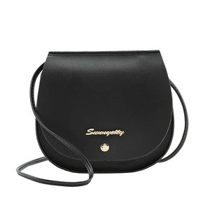 Classic black leather saddle crossbody bag with curved design and gold hardware accents