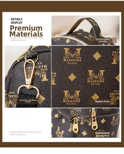 Détails du sac à dos en cuir marron avec ferrures dorées et fermeture en forme de cœur