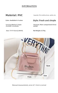 Transparent PVC crossbody bag with pink inner pouch and cat-ear metal handle, 17x7x13cm