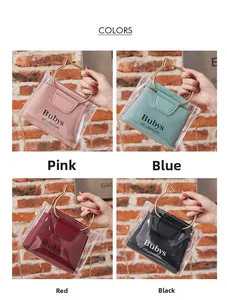 Cat ear handles on transparent PVC bucket bags in pink, blue, red and black