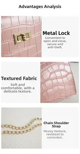 Détails macro du cuir rose à motif crocodile avec fermoir rotatif doré et chaîne
