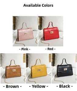 Comparaison détaillée des sacs en cuir motif crocodile en rose, rouge, marron, jaune et noir