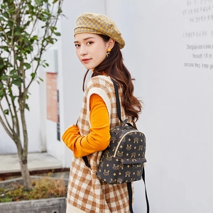 Mini sac à dos marron vintage avec imprimé de style britannique et fermeture éclair