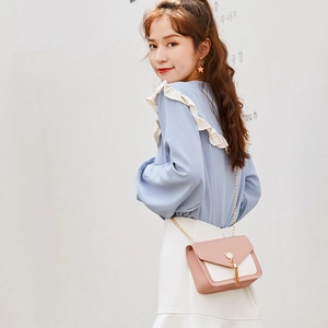 Pink and white cat-ear chain shoulder bag with pearl tassel for fashion women