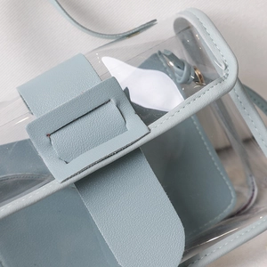 Light blue transparent PVC crossbody bag with matching inner pouch and lock closure