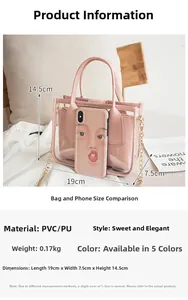 Borsa rosa in PVC trasparente con catena metallica, dimensioni 19cm x 7,5cm x 14,5cm