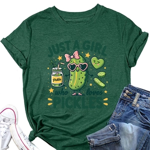 Flat lay of dark green pickle t-shirt with blue jeans and white lace-up sneakers
