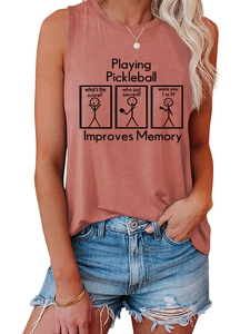 Détail d'un débardeur femme sans manches avec motif humoristique de pickleball