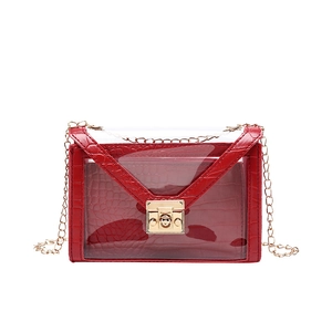 Borsa a tracolla rossa trasparente motivo coccodrillo con catena e pochette interna