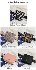 Mini PU leopard and zebra print waist bags with gold metal buckles in various colors
