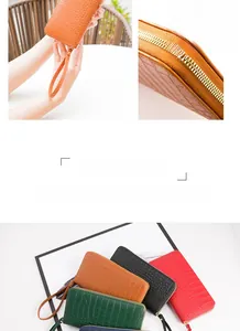 Detailed views of crocodile pattern wallet with gold zipper and stylish wrist strap