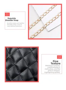 Close-up of golden chain strap and quilted faux leather texture on bucket bag