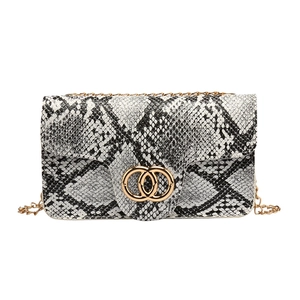 Vintage snakeskin pattern crossbody bag with gold ring magnetic clasp and chain strap