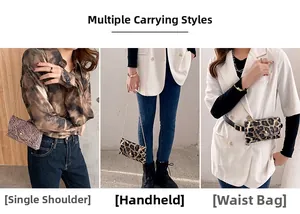 Three-way styling of animal print mini chain bag as shoulder, handheld, and waist bag