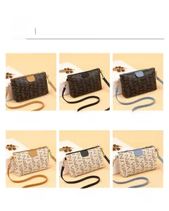 Collection of printed leather crossbody phone bags with letter patterns in six colors